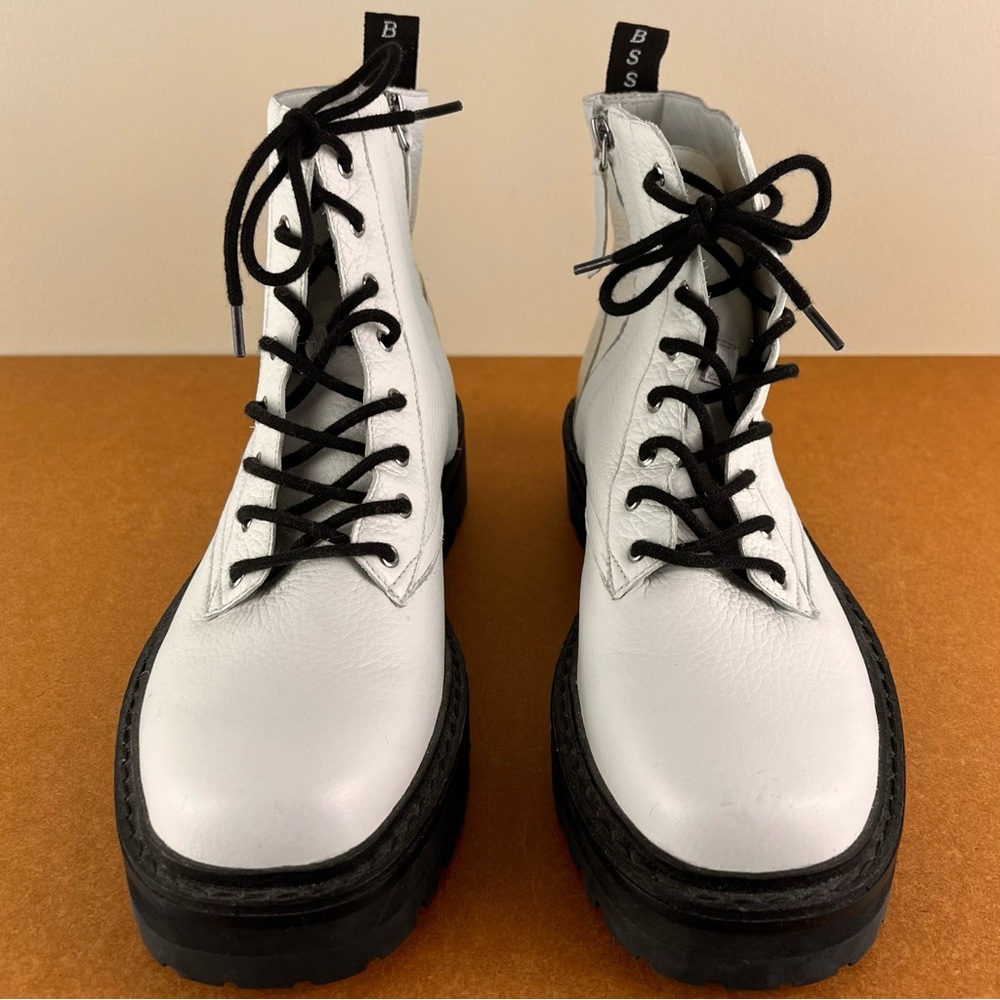 BLACK SUEDE STUDIO WHITE LEATHER COMBAT BOOTS - Picture 10 of 13